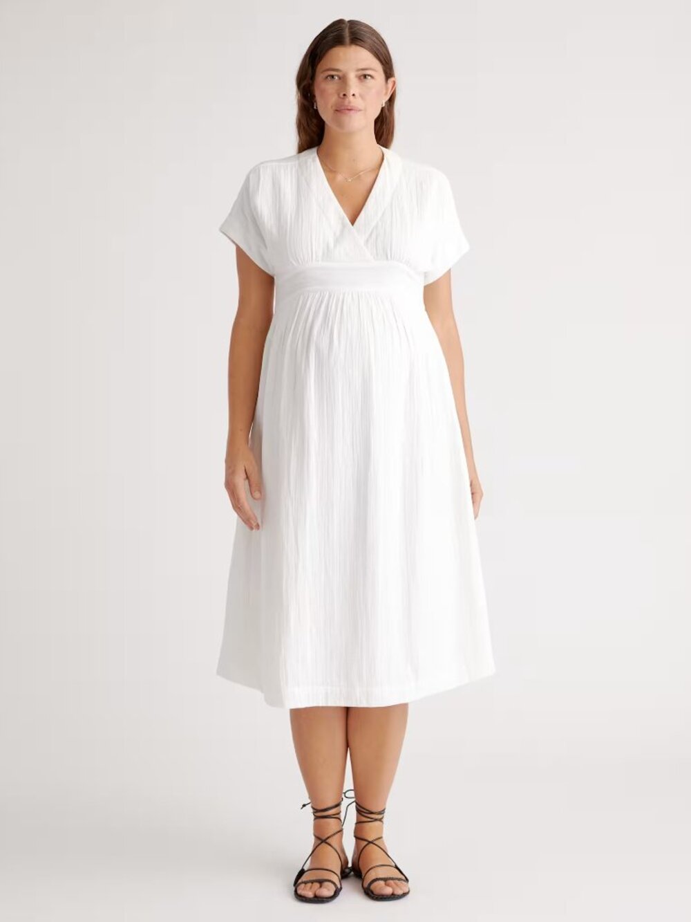 Quince White Organic Cotton Gauze Maternity Midi Dress • size large